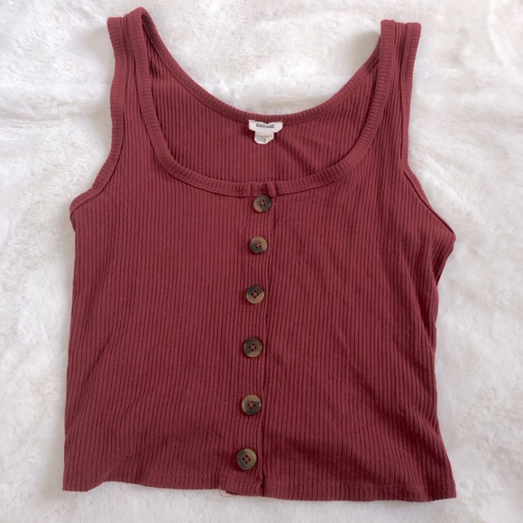 Garage Maroon Tank Top with Buttons - Picture 1 of 4